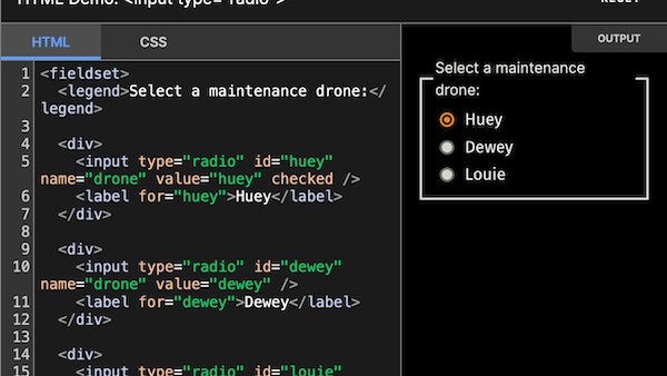 Screenshot of Mozilla Developer Network's page on radio button