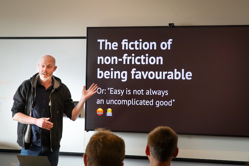 Me speaking about friction at Code Camp Wellington 2026