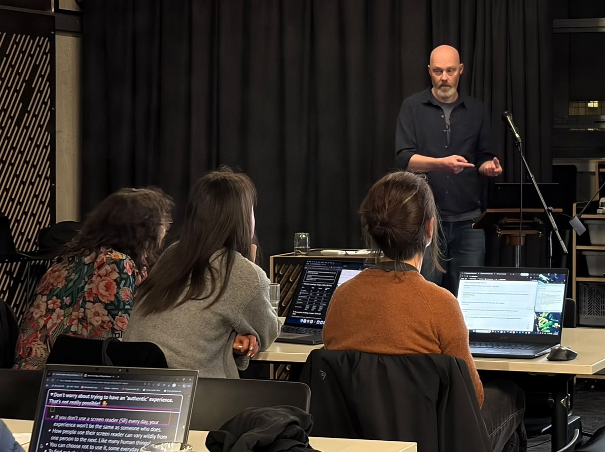Me facilitating a workshop at the Wellington WEb Accessibility meetup
